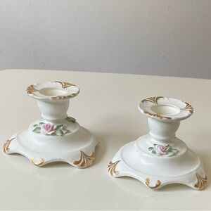 Vintage Adderley Floral Rose Bone China Set of 2 Candle Stick Holders